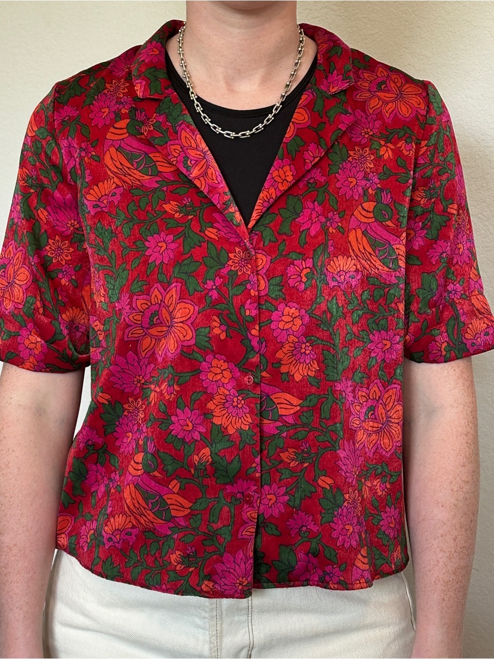 Floral pink Zara button down top
